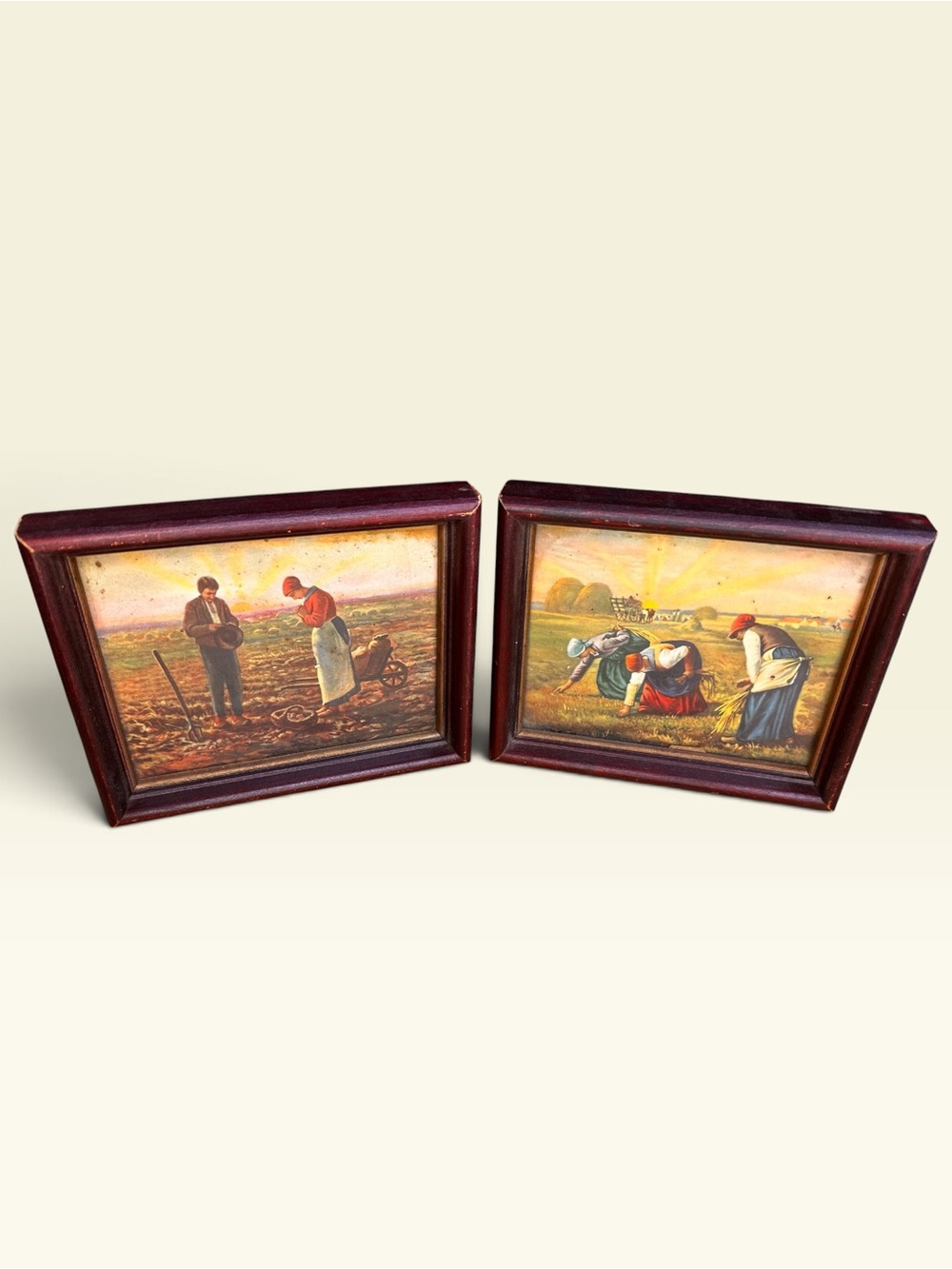 Vintage Set Framed Jean-Francois Millet Angelus Prayer & The Gleaners Art Prints